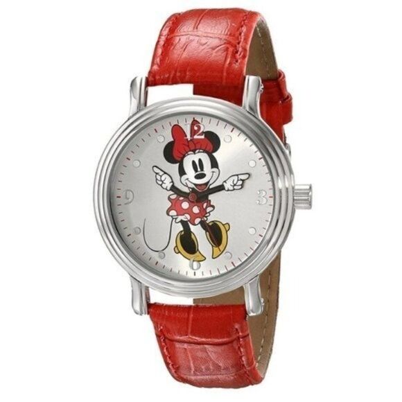 Women's Disney Minnie Mouse Red Faux Leather Buckle Watch - Picture 1 of 12